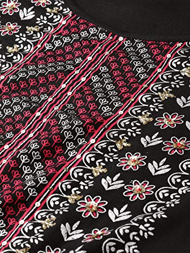 Image of ishin Women's Rayon Black Embellished A-Line Kurta Palazzo Set