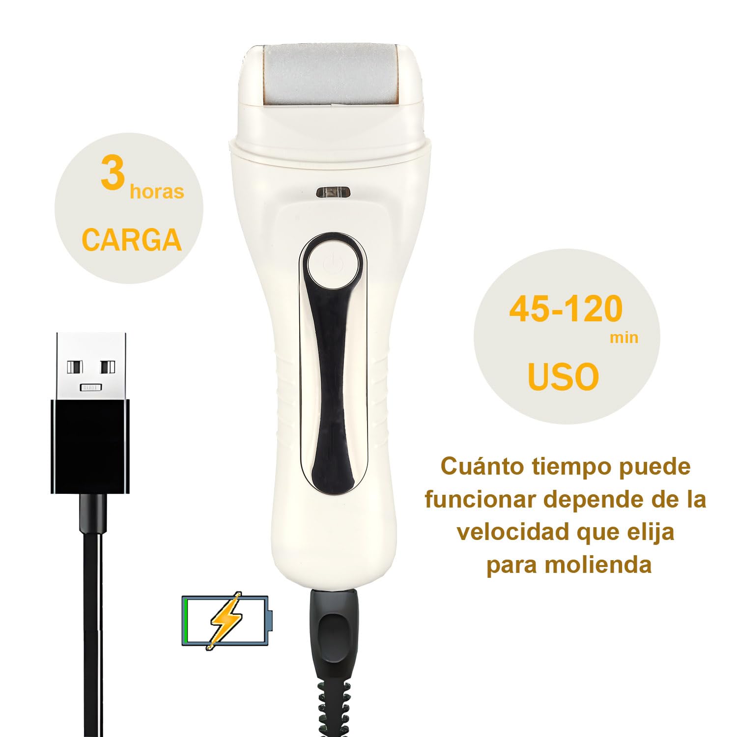 Lima Electrica Pies Durezas con 6 Rodillos de Recambio Kit de lima eléctrica con funda, USB recarregável LED Display, Elimina callosidades y durezas,Pedicura Profesional Foot File