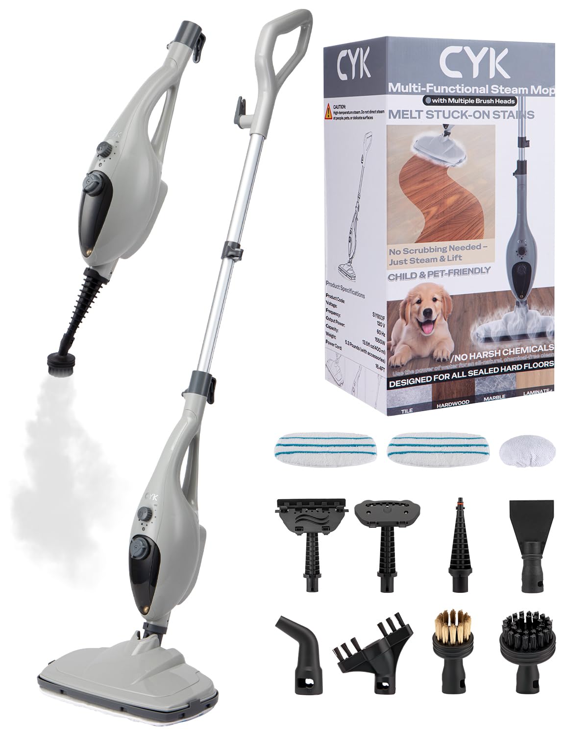 CYK Steam Mops for Floor Cleaning, 12 in 1 Handheld Steam Cleaner for Home, Floor Steamer for Hardwood Floors and Tile(Grey-grey)