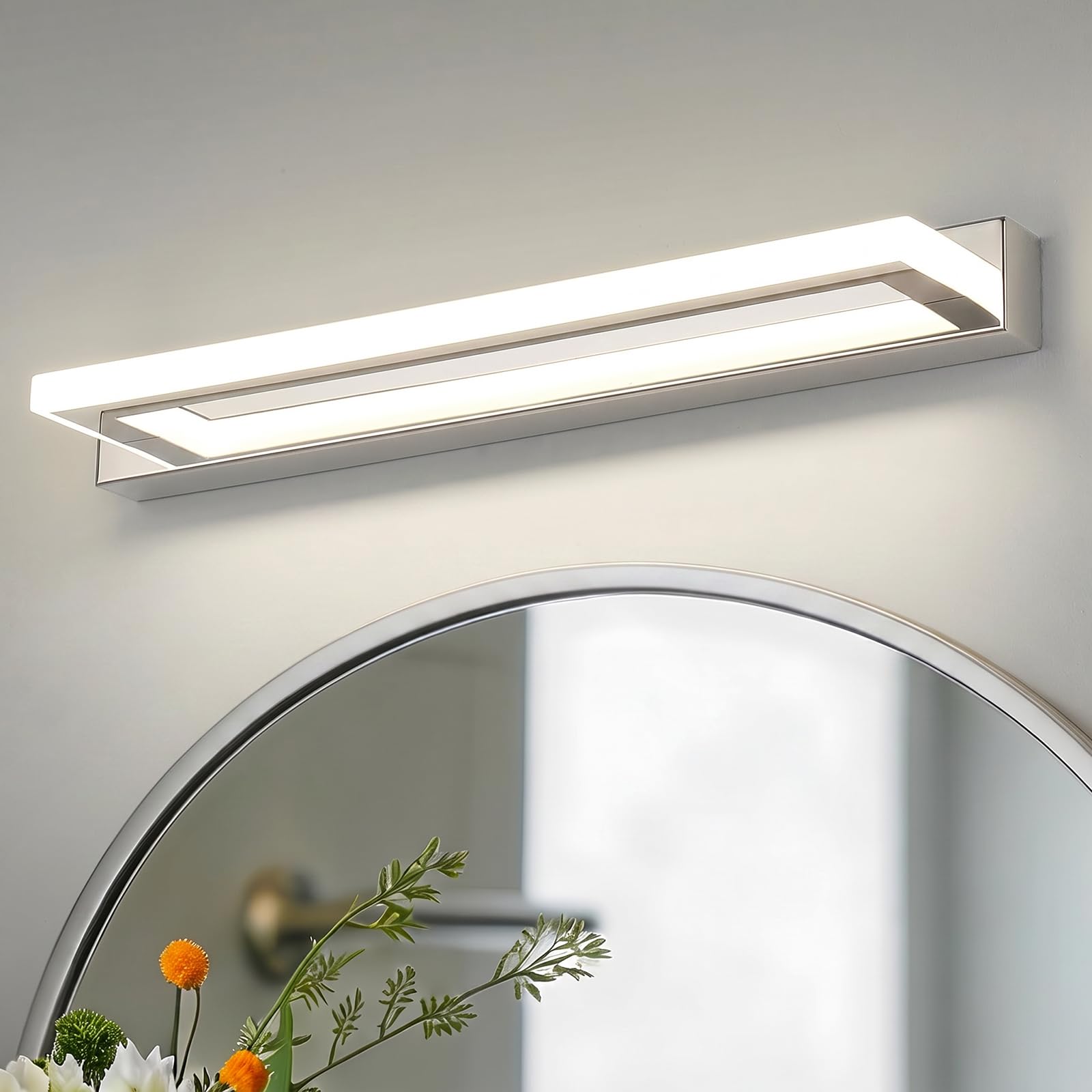 LED Spiegelleuchte Bad 42cm - Moderne Badezimmerlampe mit IP44, Chrom Finish, 9W 4000K für Spiegel und Wand