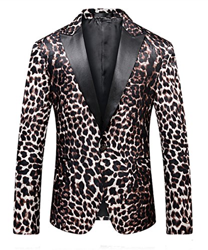 MOGU Mens Slim Fit Notched Lapel Stylish Blazer Leopard Printed Sports Coat US Size 39 (Asian Size 4 - //coolthings.us