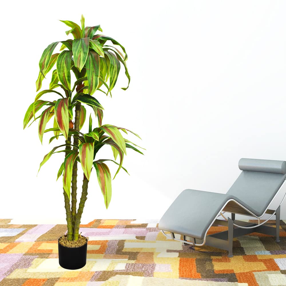 Dragonnier Dracéna Plante Artificielle Artificiel Plastique avec Pot 130cm Decovego