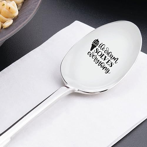 Miniatura 2 de TyM Ice-cream resuelve todo Grabado Cuchara de acero inoxidable para café, té, cereales helados, regalo grabado para él/ella – Mango resistente de 7