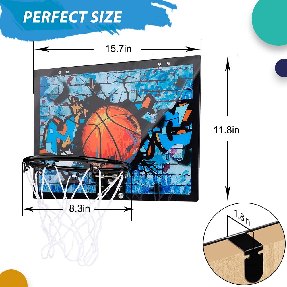 Pro Room Basketball Hoop Toy Set for Kids Adults, Indoor Mini Basketball Hoop Over The Door Metal Upgrade Dunk Rim Sport Accessory with 3 Rubber 6 Inch Little Basketball for Boys Teens(15.8"x11.8")