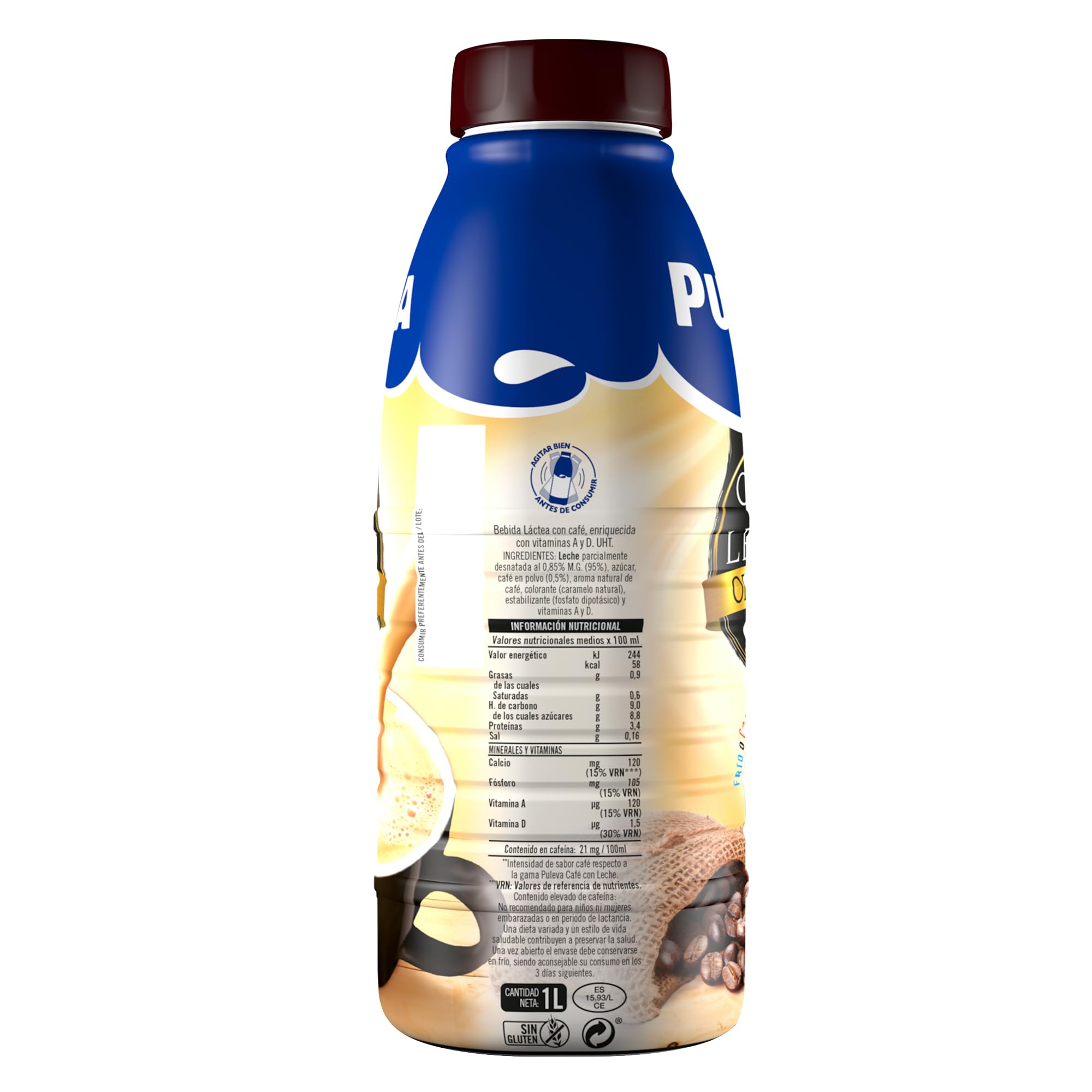 Puleva - Café con Leche Original, Bebida Láctea, Lista para Tomar, Mezcla de Café Arábica y Robusta, Tomar Frío o Caliente, Rico en Vitaminas A y D, Pack 6 x 1 Litro