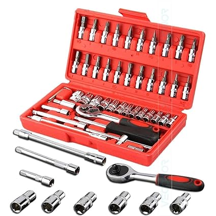 RADHEHUL 46 in 1 Tool Kit - 46 in 1 Pcs Tool Kit & Screwdriver and Socket Set Car Repair Tool Set Hand Kit Multi Purpose Combination Tool Case Precision Socket Set with Plastic Box