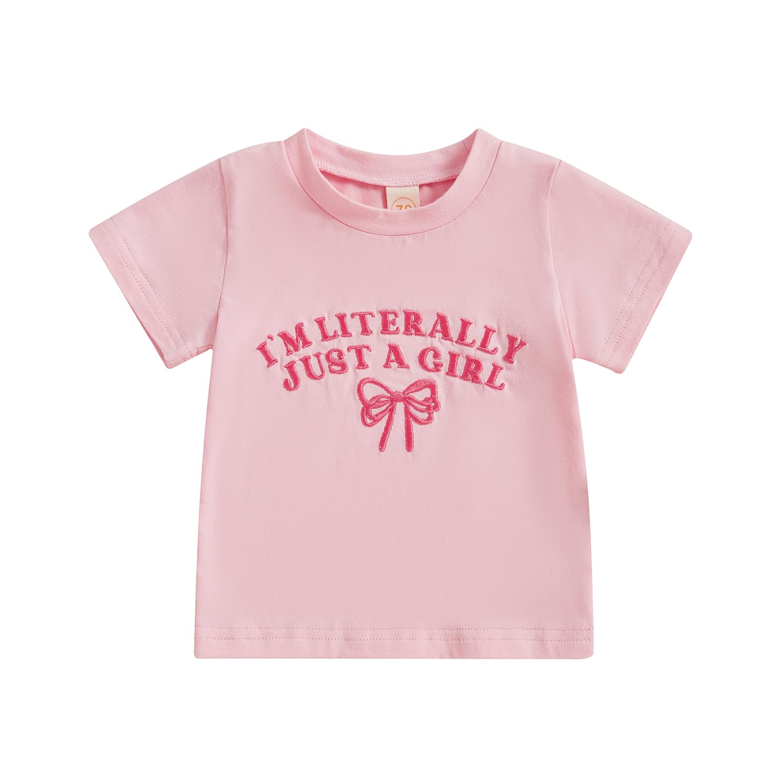 Toddler Baby Girls Clothes Short Sleeve I'm Literally Just A Girl Bow Embroidery T-Shirt Top Cute Summer Tee (Pink, 2-3 Years)