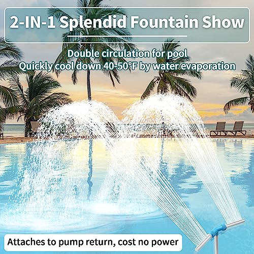 Klleyna 2 Heads Pool-Fountain For Inground Above - Waterfall Cool Down Temperature, Kids Fun Sprinkler Blue Toy, Rotating Dual Spray Pond Return Jet Attachment Accessories, Spa Decor Garden Outdoor #TOP2