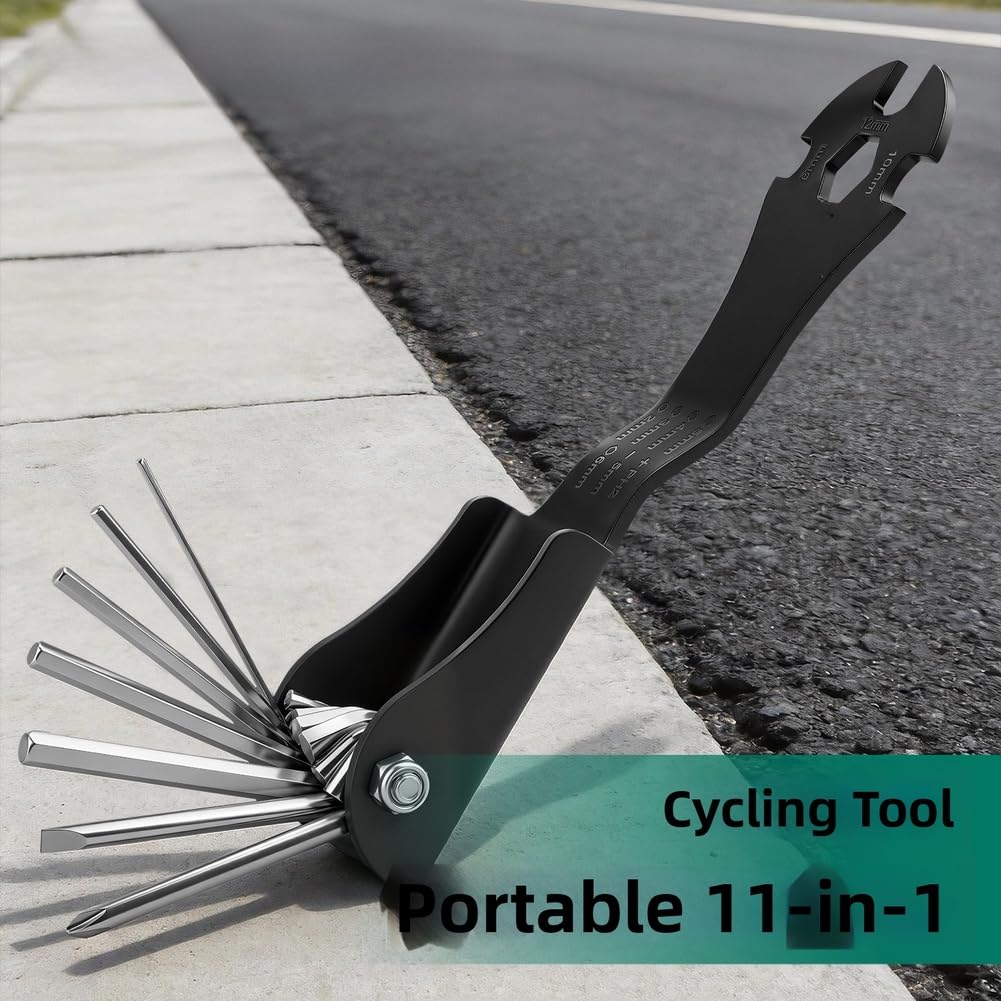 11-in-1 Faltbares Inbusschlüssel Set aus Chrom-Vanadium-Stahl, Mehrwerkzeug für Fahrrad Wartung und Reparatur mit 2mm bis 14mm Größen
