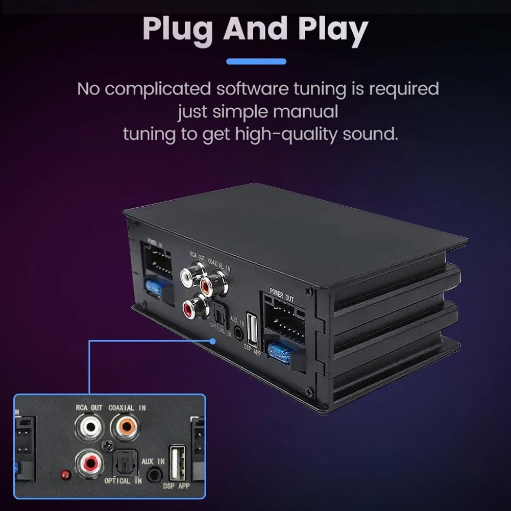 Procesador Amplificador para AutomóVil de 4X50 W Compatible con 10 Efectos de Sonido EQ Procesadores de Sonido Digitales Amplificador de Potencia de Audio Plug y Play