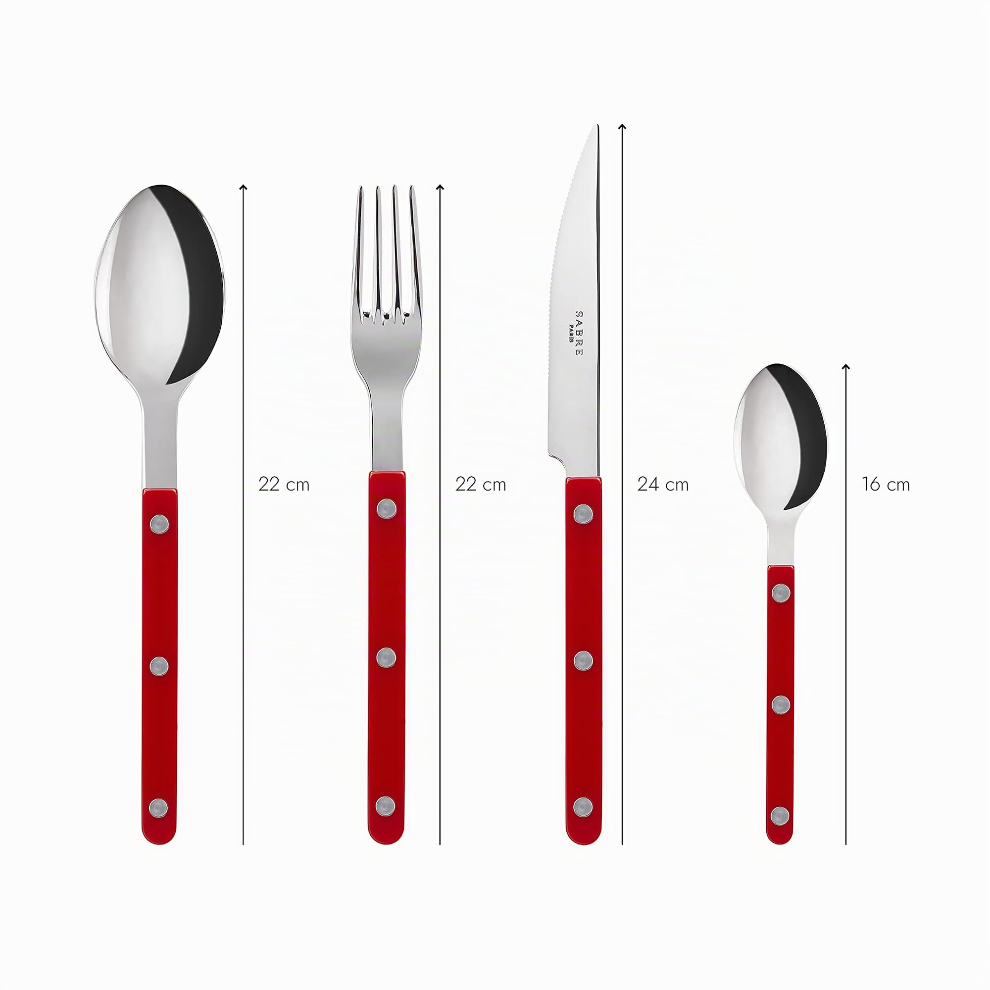 Sabre Paris | 24 piezas, juego de cubiertos de mesa para 6 personas Bistrot, color Burdeos y acabado brillante: cuchillos, tenedores, cucharadas y cucharas pequeñas de acero inoxidable, 2346-024-0180