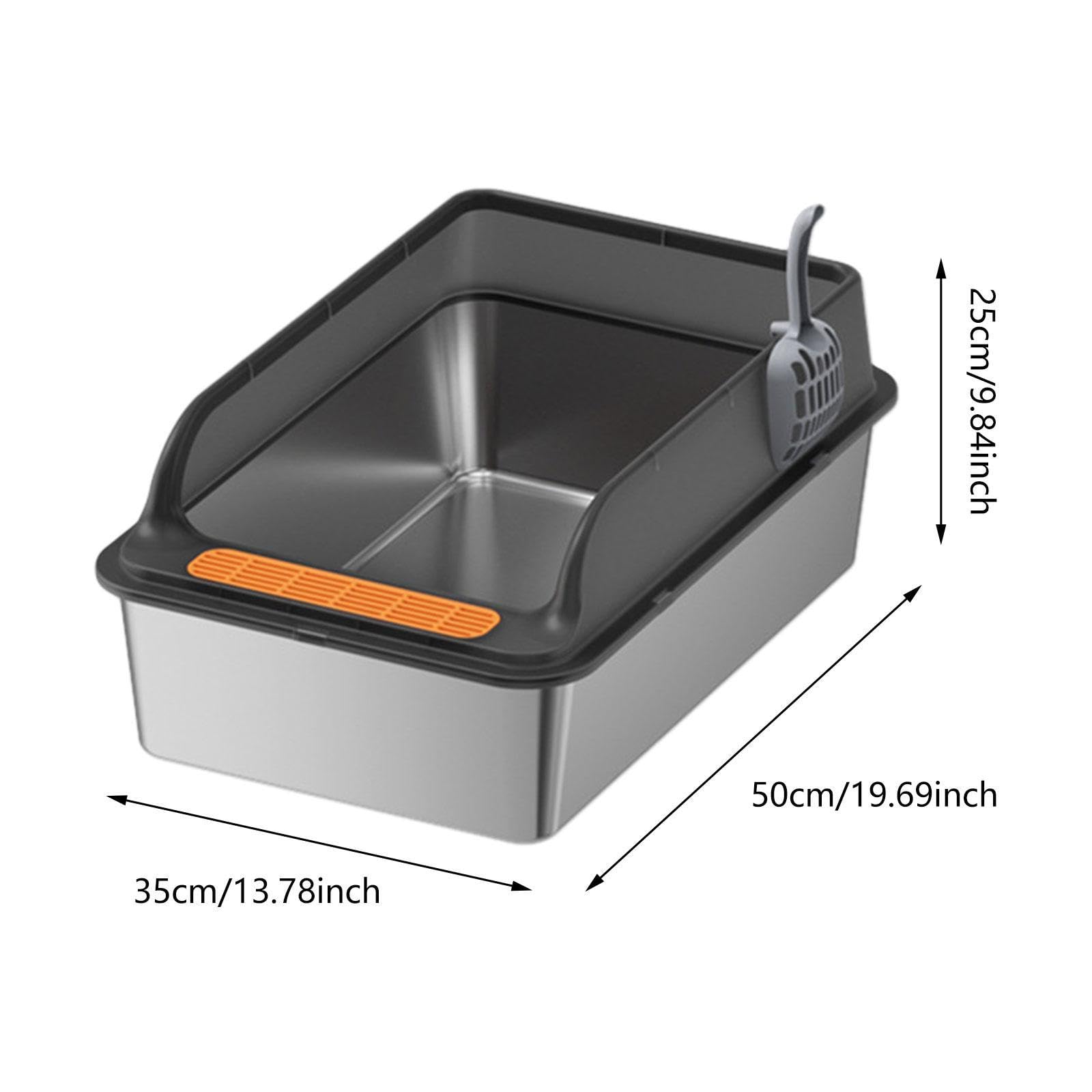 Katzenklo Edelstahl Katzenstreu Litter Pan mit Abnehmbarem Rahmen Katzen Toilette Katzen Sandkasten rutschfeste Matte für Kätzchen Große Katzen Und in, Schwarz