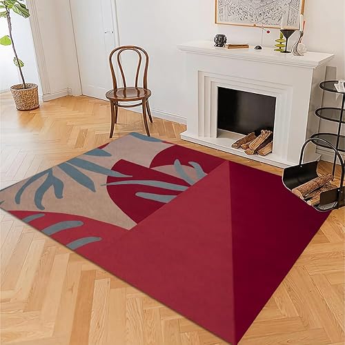 Miniatura 4 de Alfombra de área roja retro de los años 70, de mediados de siglo, lavable, antideslizante, ultrasuave, alfombra con estampado para oficina,