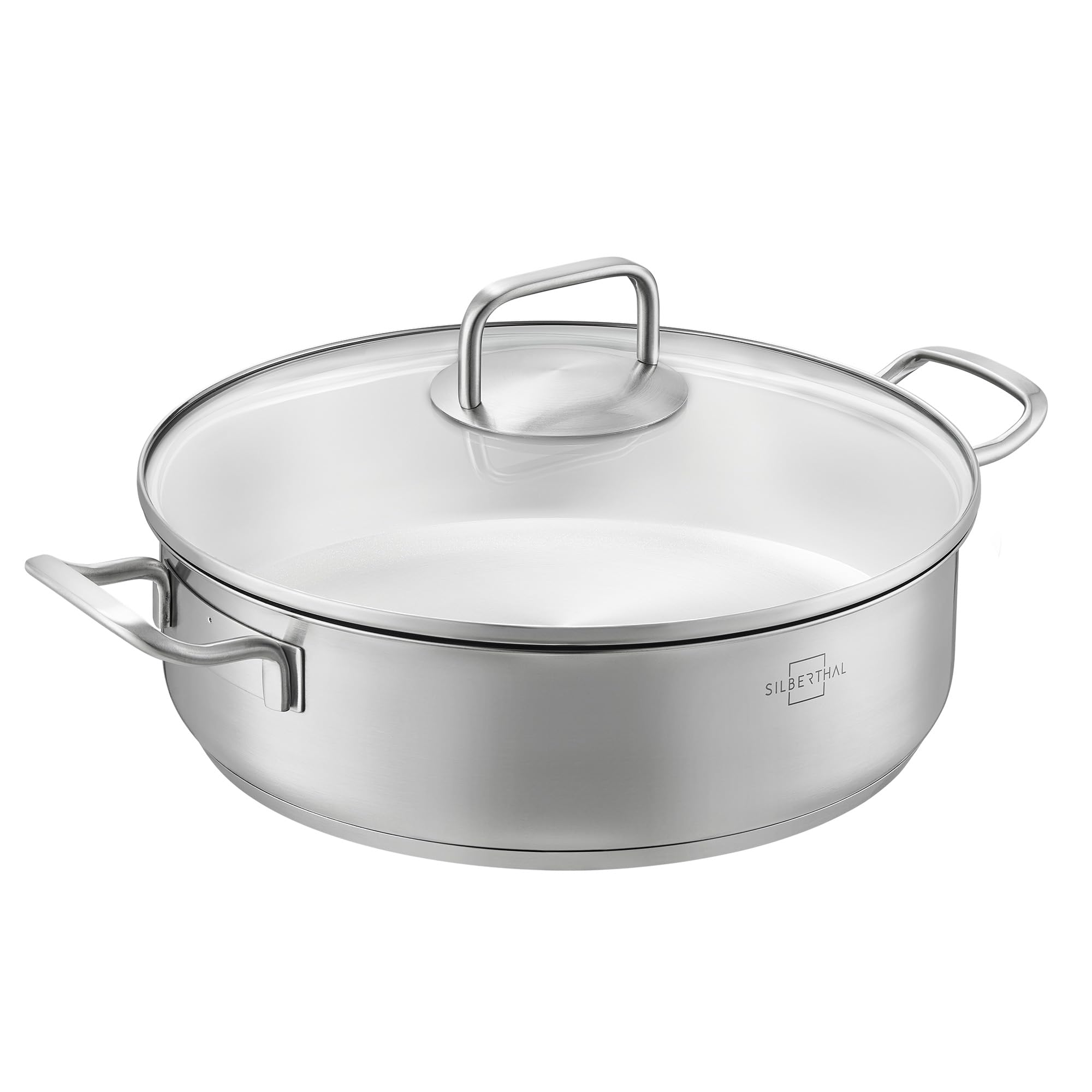 SILBERTHAL Casseruola acciaio inox - Induzione gas e forno - Tegami 28 cm - Pentola bassa 5 litri con coperchio