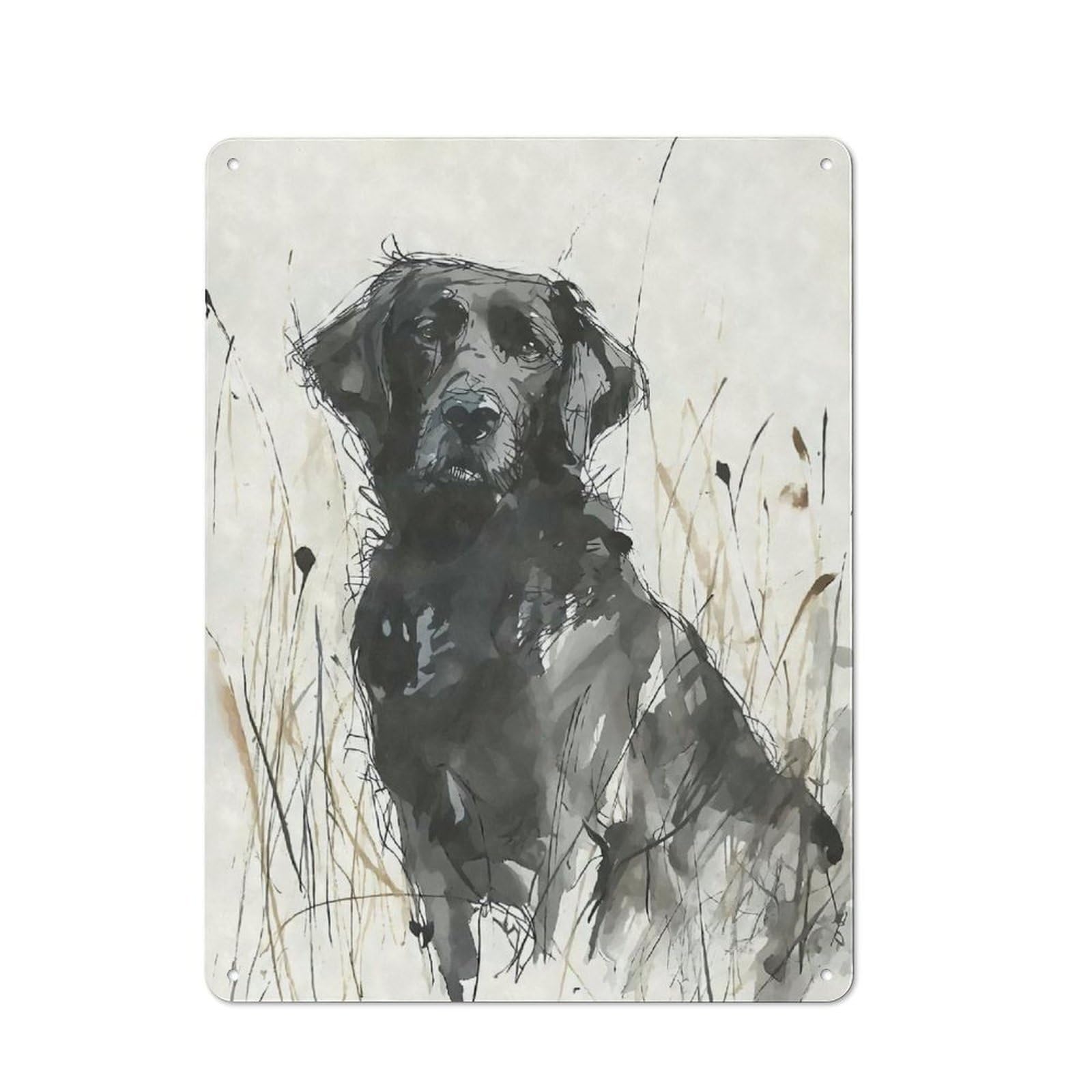 Junmoney Retriever In Field Sketch 40X30cm Rustic Metal Sign With For Hobby Room Or Studio, Metal Sign Decor For Hobby Rooms And Studios