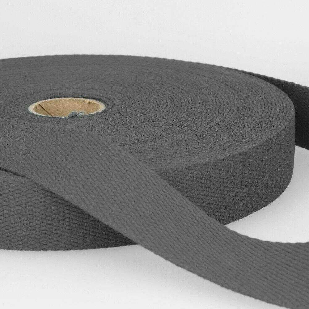 25mm Cotton Webbing 2mm Strap 231D, 038 Dark Grey, 2 Metres