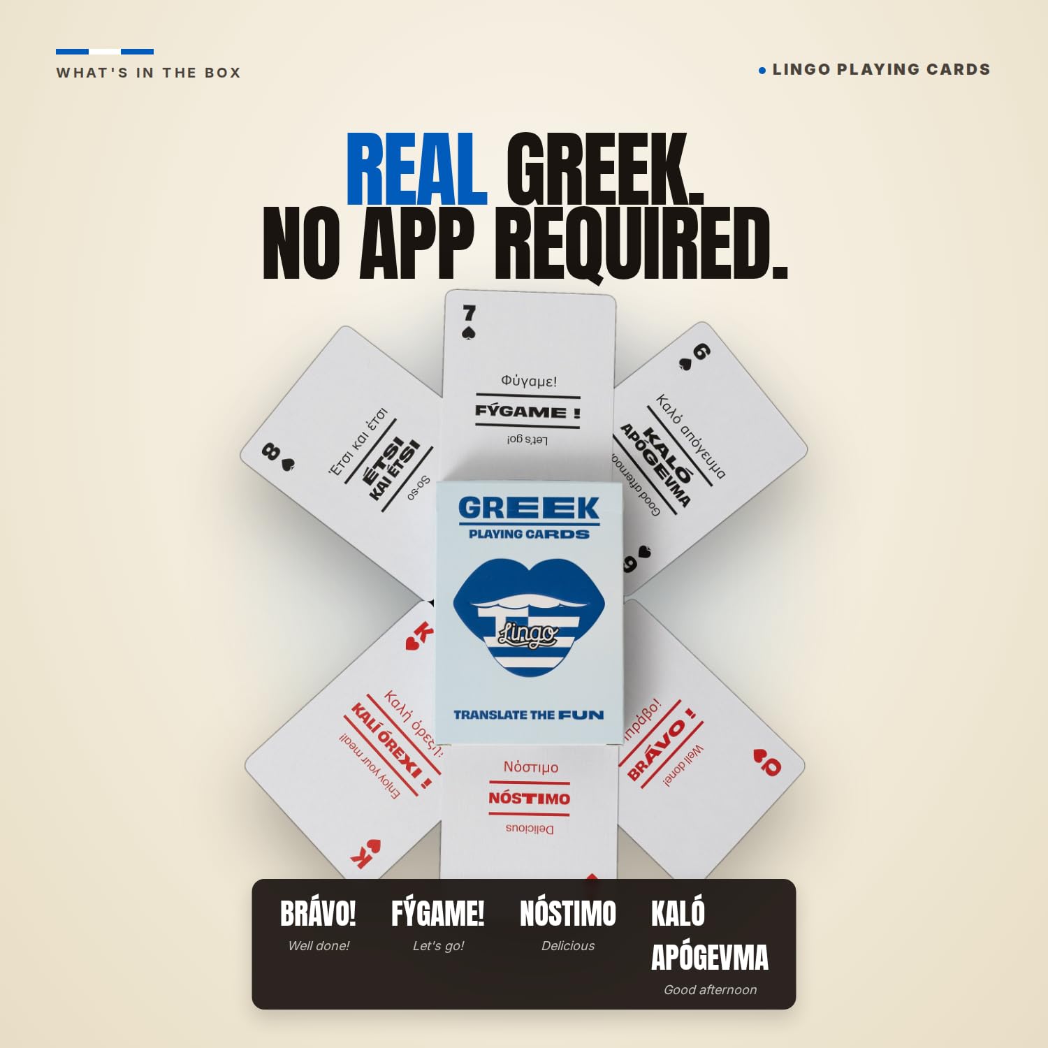Greek Lingo Playing Cards | Travel Flashcards | Learn Greek Vocabulary in A Fun & Easy Way | 52 Essential Translations