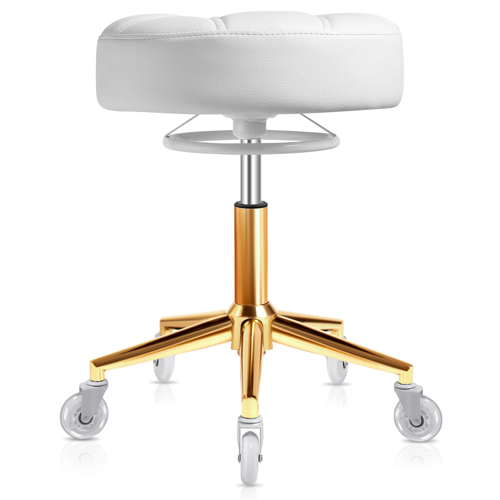 Gold Rolling Stool Comfortable - Super Soft Thick Seat Cushion, 360°Height Adjustable, Smooth Silent Rolling, Durable Rolling Stool Chair with Wheels for Salon Vanity Massage Medical, 400LBS (White)-image-39