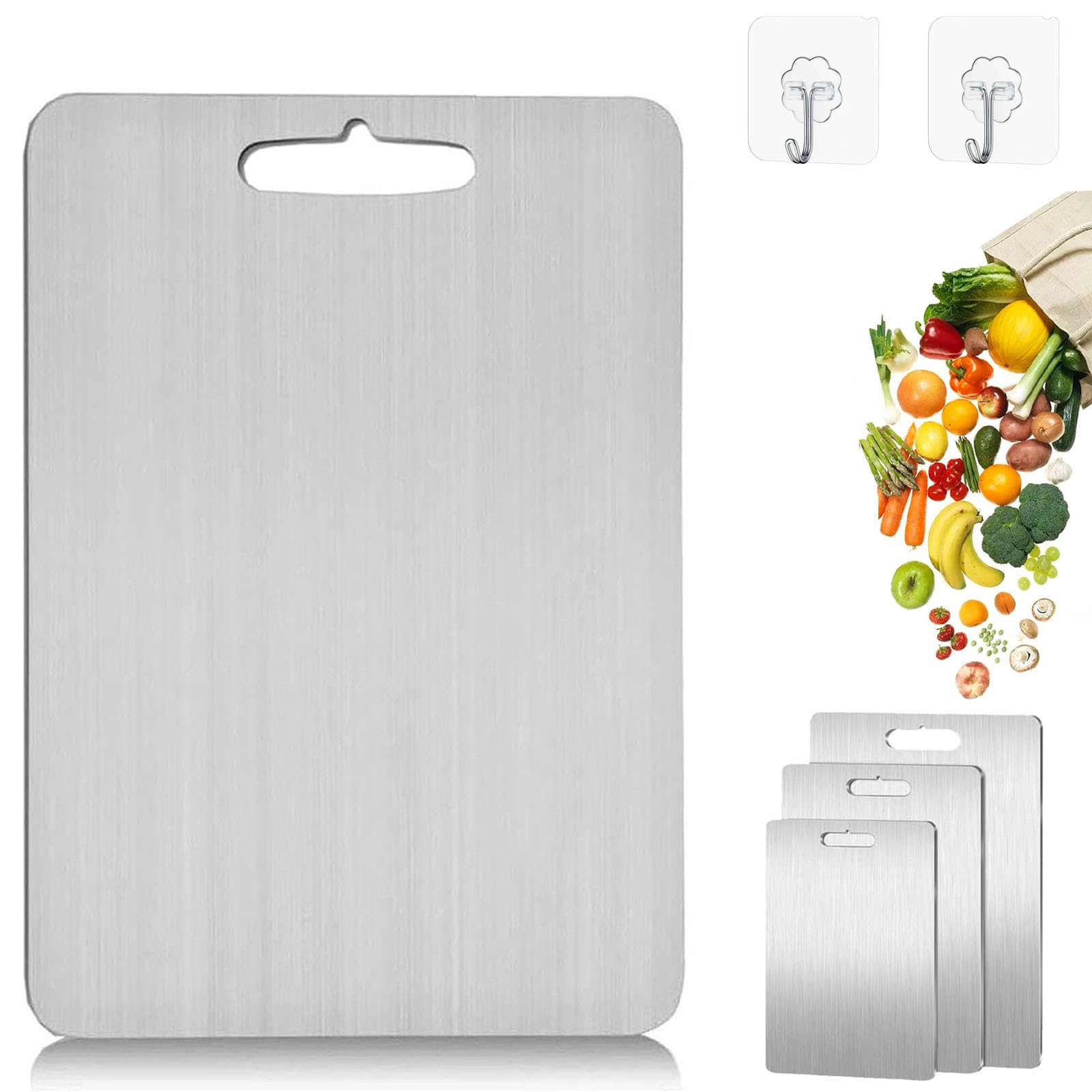 Katuchef Planche à Découper En Titane Pour Cuisine, Planche à Découper Double Face En Titane Pur Pour Légumes Et Viande (30,5 X 20,3 Cm + 34 X 22,9 Cm
