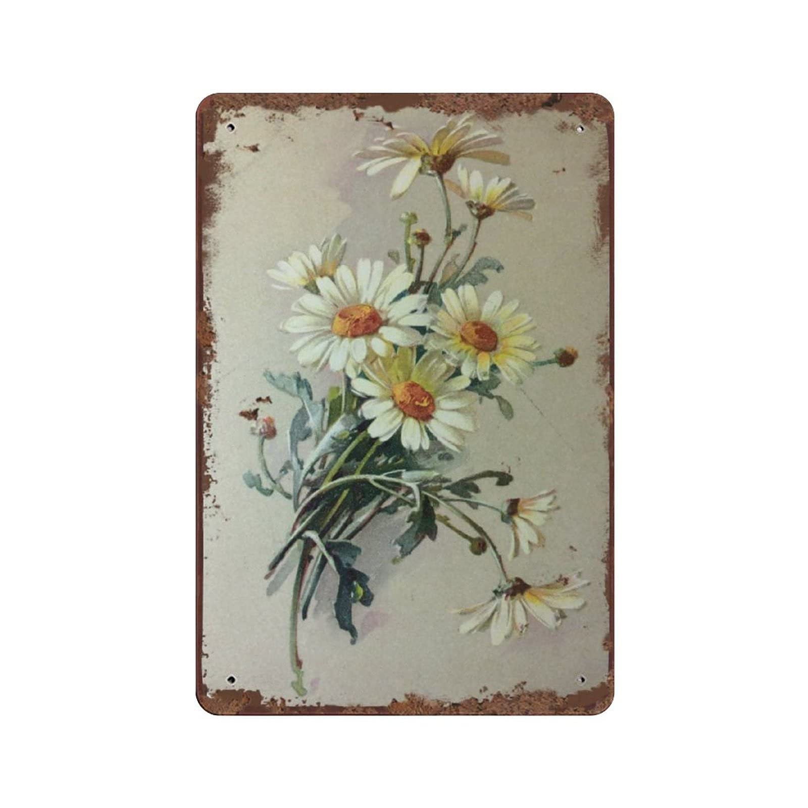 Metal Tin Sign Flowers White Daisy with Dew Drop Vintage Tin Poster Metal Sign Wall Decoration Country Kitchen Home Garage Decor 12"x8"