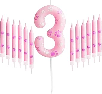 Dog Paw Birthday Candle - Pink Number 4 Cake Topper For Pet Birthday Parties
