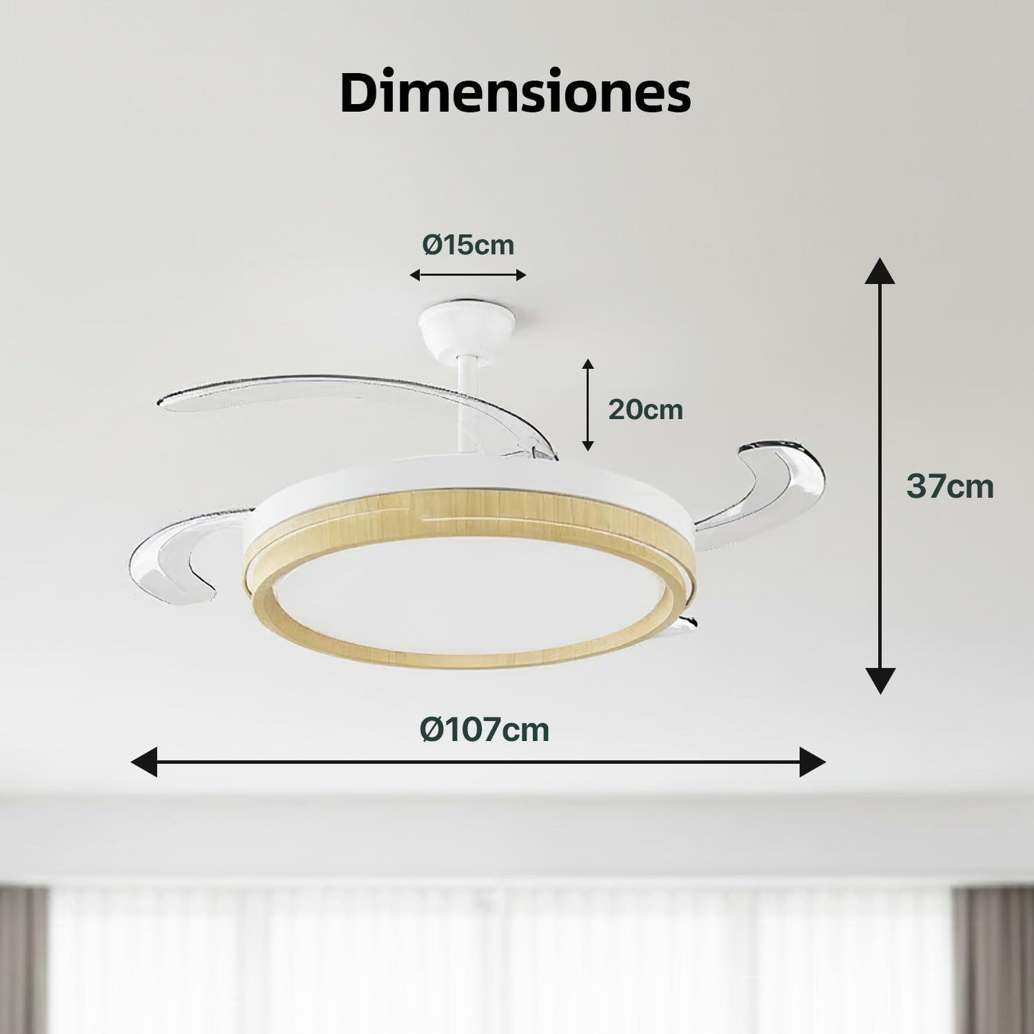 LEDUNI ® Ventilador techo con luz 66W controlador incorporado | Silencioso con Mando a Distancia+Control APP y Palas Retráctiles Interiores función verano-invierno (Madera)