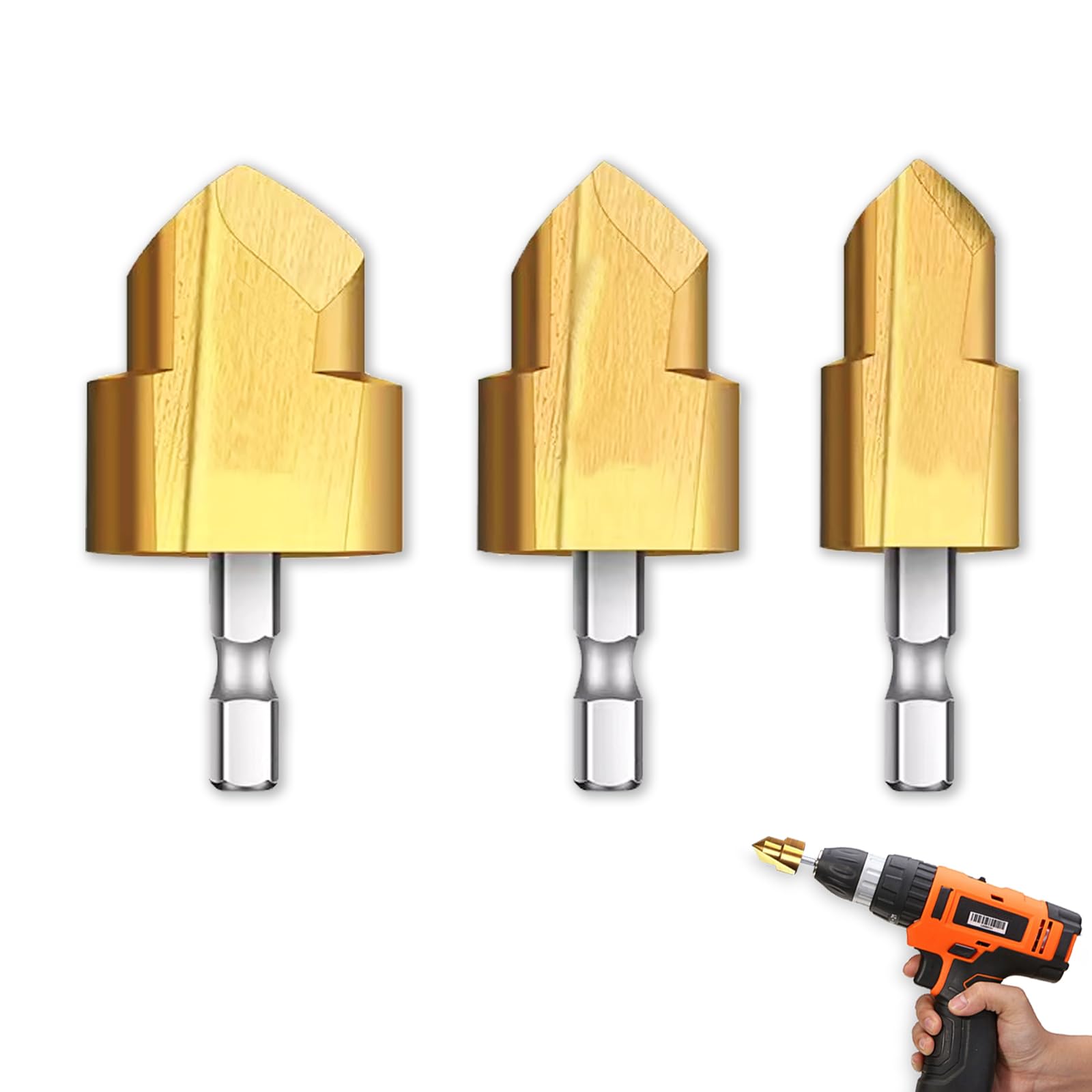 Pcmursal 3PCS Heavy Duty Pipe Reaming Drill Bits, PVC Reamer, Conduit Reamer, Chamfer Tool, Plumbing Tools (All Size Kit)