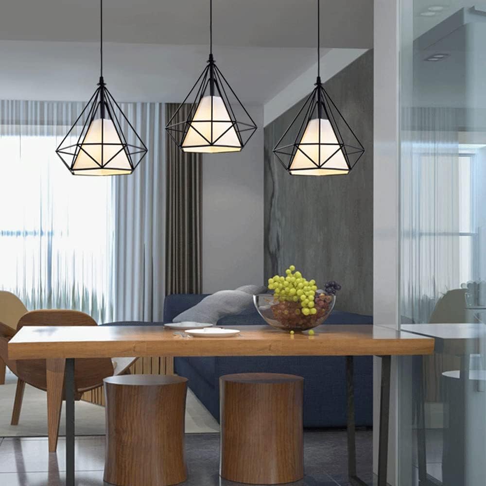 THKSGIV Modern Diamond Shaped Iron Small Pendant Lamp Nordic Style E27 Chandeliers Single Head Ceiling Hanging Light Lighting Fixture for Restaurant Cafe(Noir,28
