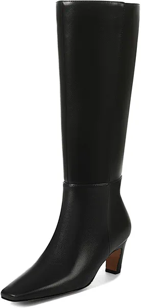 Kitten Heel Knee High Boots Women Square Toe Long Tall Boots Faux Leather Low Heel Boot Fashion Wide Calf Dress/Casual Elastic Boots with Side Zipper