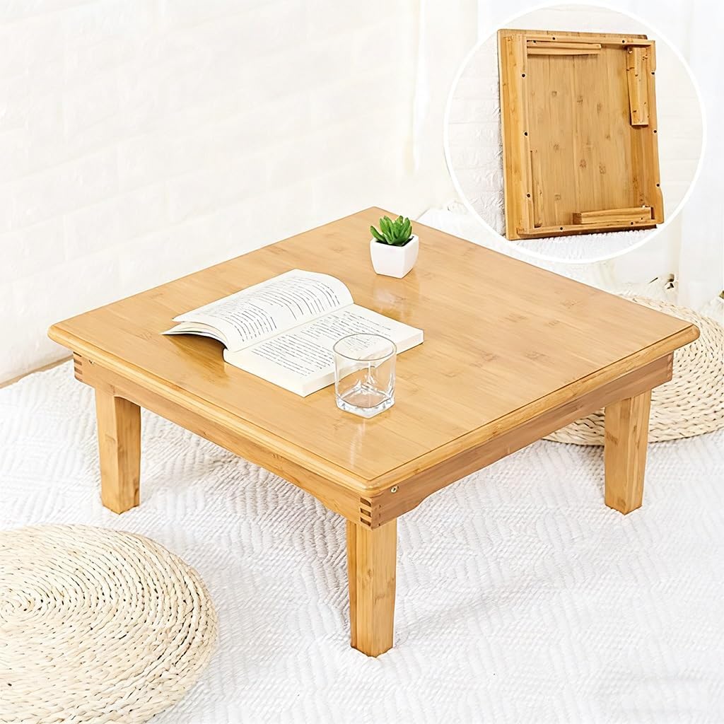Folding Table, Japanese-Style Household Square Bamboo Tables, Computer Table, Desk, Low Bamboo Table, Multi-Function Small Dining Tables, Various Sizes (Size : 60x60×37cm)