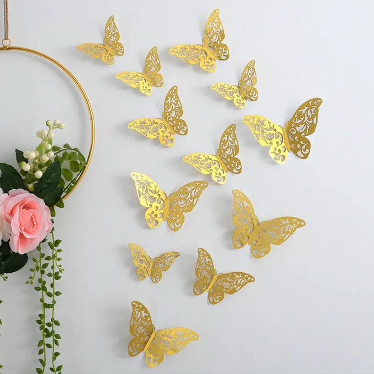 3D Butterfly Wall Decor with Sticking Pads | Metallic Party & Home Decoration Stickers | Set of 12 | Golden | Reusable | DIY Art Decor-image-2