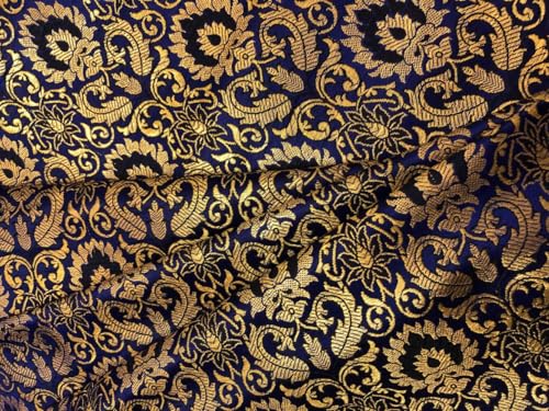 Tissu brocart de soie au mètre violet or 111,8 cm BRO1099 pour costume et robe jacquard - 4
