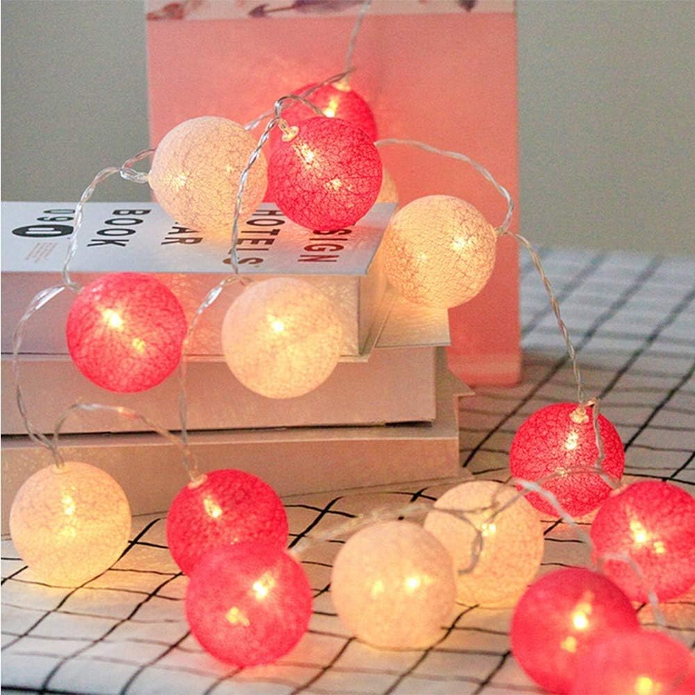 Ghirlanda Luminosa Cotone LED Con spina, 3,8M 20 Palline Decorativ Catena Luminoso Interno LED, Ghirlanda Luminosa Cameretta Bambini, per Balcone Festa Matrimonio Vacanze Decorazione Interna
