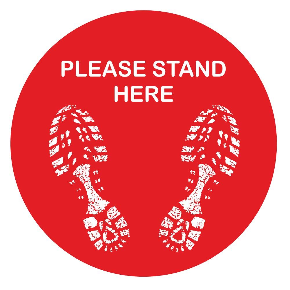 Please Stand Here Floor Stickers - Red - 300 x 300mm