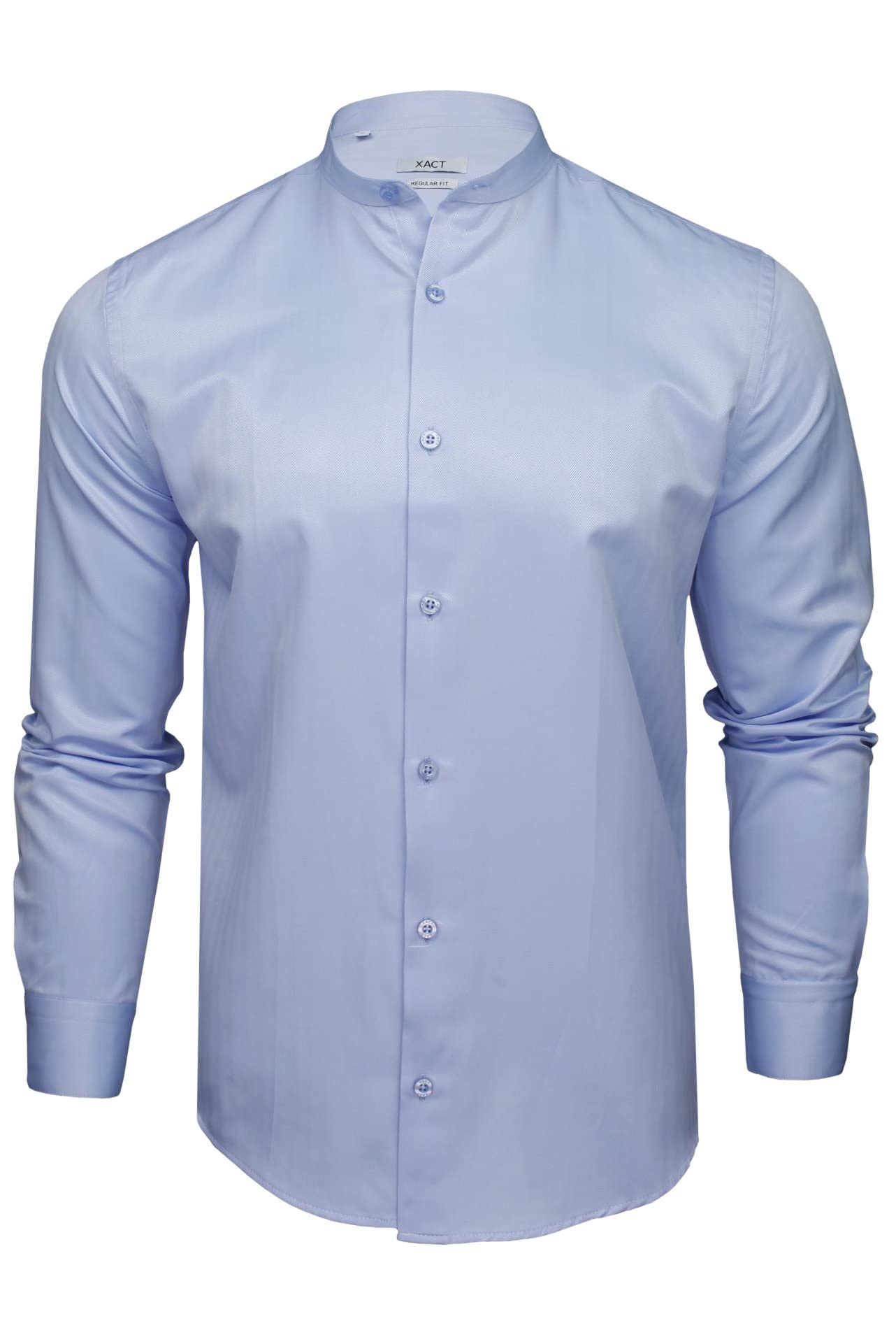 Xact Men's Sky Blue Herringbone Grandad/Band Collar Shirt, Long Sleeved, Regular Fit (Sky Blue) Xxxl