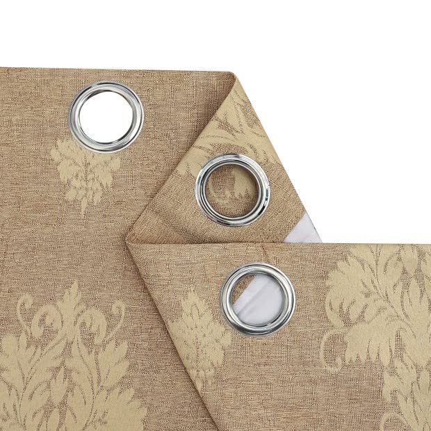 PRIME LINENS Curtain for Living Room Ring Top Jacquard Fully Lined Modern Panels Eyelet Curtain for Bedroom Window with 2 Free Tie Backs (Gold - Image 4