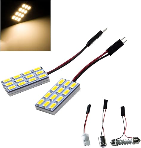 HYUGA 2 x 12SMD 5630 amarillo blanco 2700K Panel LED luz de cúpula auto auto bombilla interior del coche DC 12V-24V con adaptadores T10 BA9S