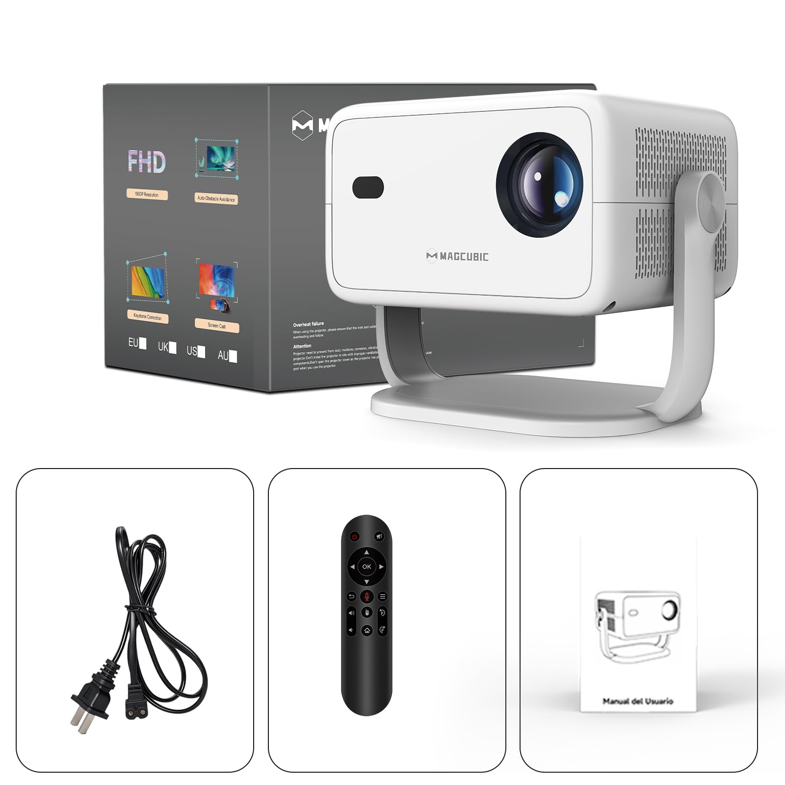 Magcubic Mini Beamer 4K mit Native 1080P Full HD & 400 ANSI, Android 14 | Portable Projektor ideal für WM, WiFi 6 BT 5.4, 180° drehbar, HDMI USB, Heimkino Outdoor Indoor Camping L018