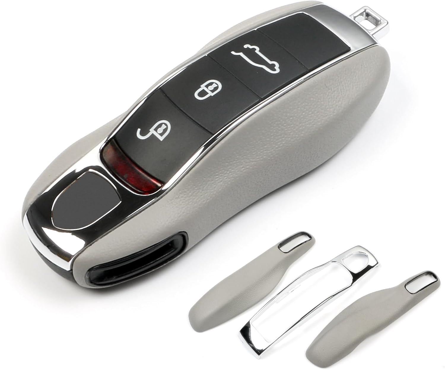 Gray Key Fob Cover Leather Compatible with Porsche Key Shell Key Fob Shell Replacement Compatible with Porsche Cayenne Panamera 911 718 Macan Boxster Cayman Accessories