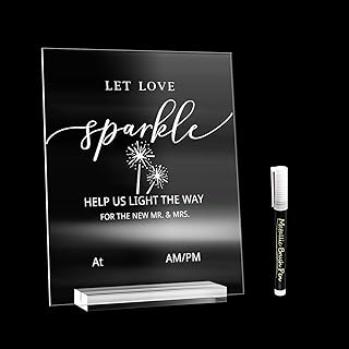 ‘Let Love Sparkle’ Wedding Send-Off Acrylic Sign Stand with Marker Set, Sparkle Exit Display Holder for Rustic Wedding, Anniversary, Engagement, Vertical Reception Table Decoration(8.46 * 10.25 inch)…