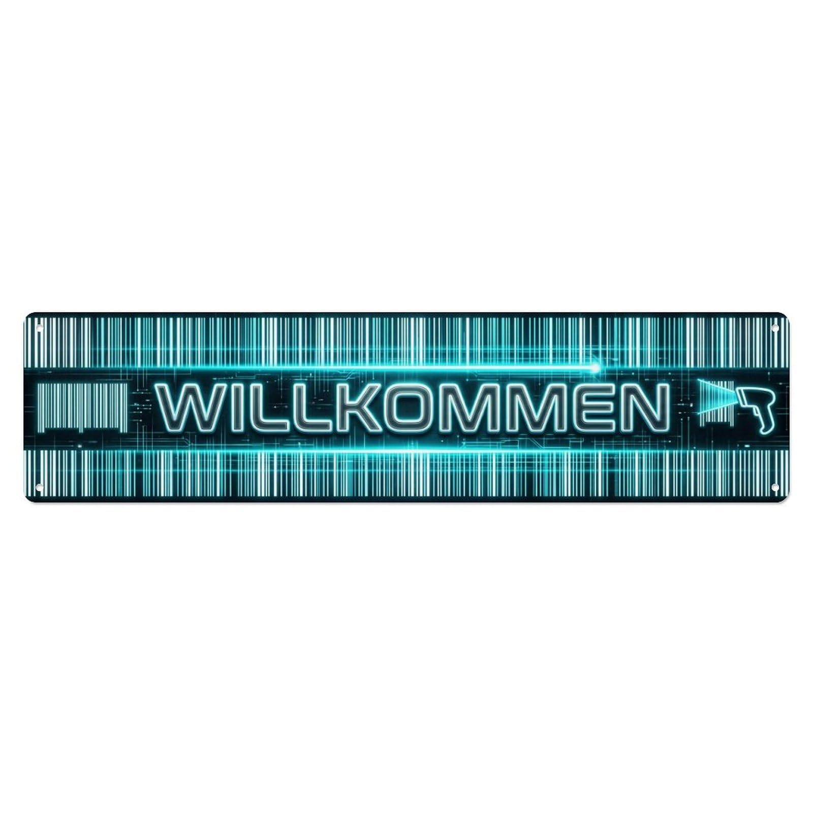 Neon Barcode Scan Tech Welcome Metal Tin Sign
