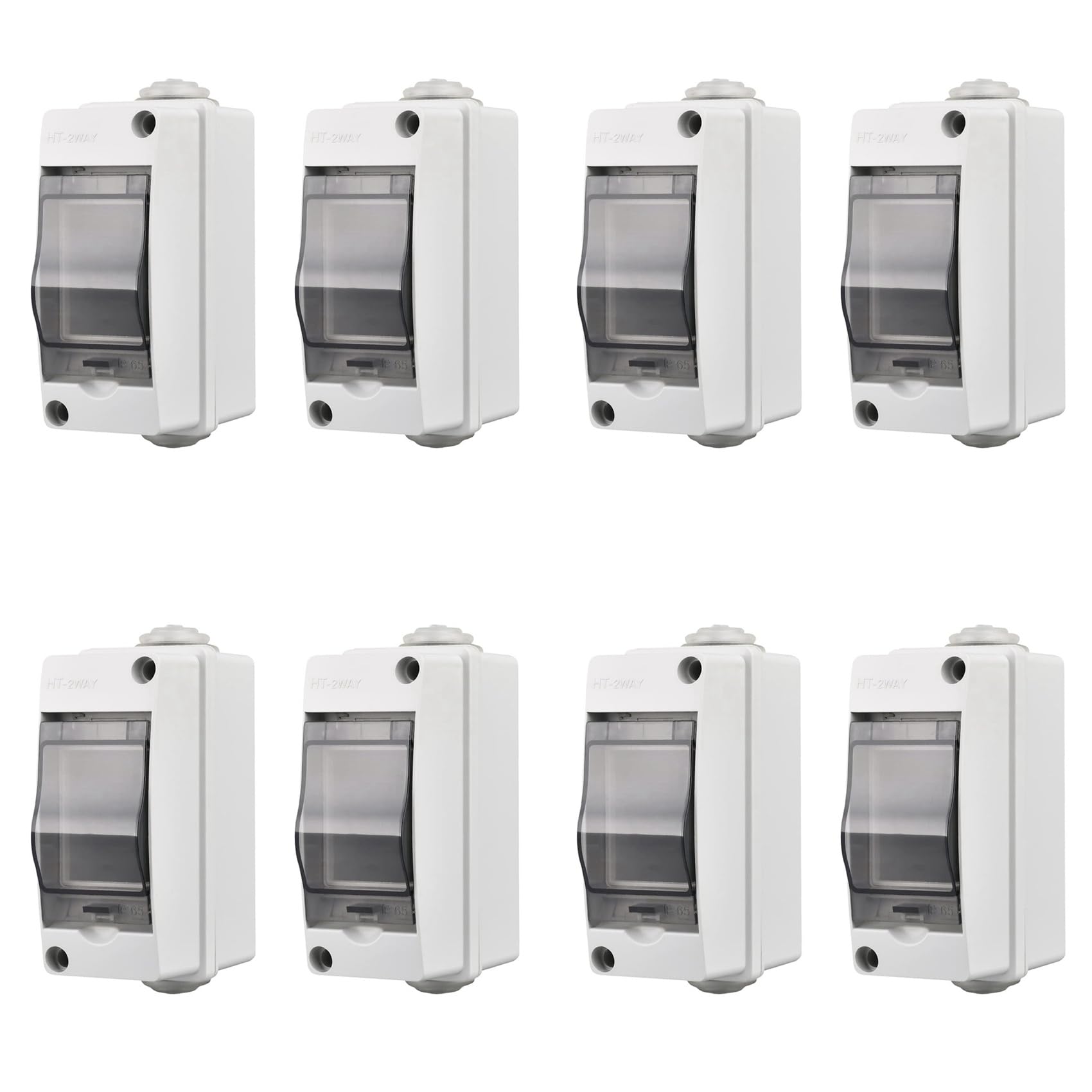 2 Way Distribution Protection Box, Waterproof Transparent Cover 2 DIN Rail Outdoor Distribution Junction Box 8Pcs