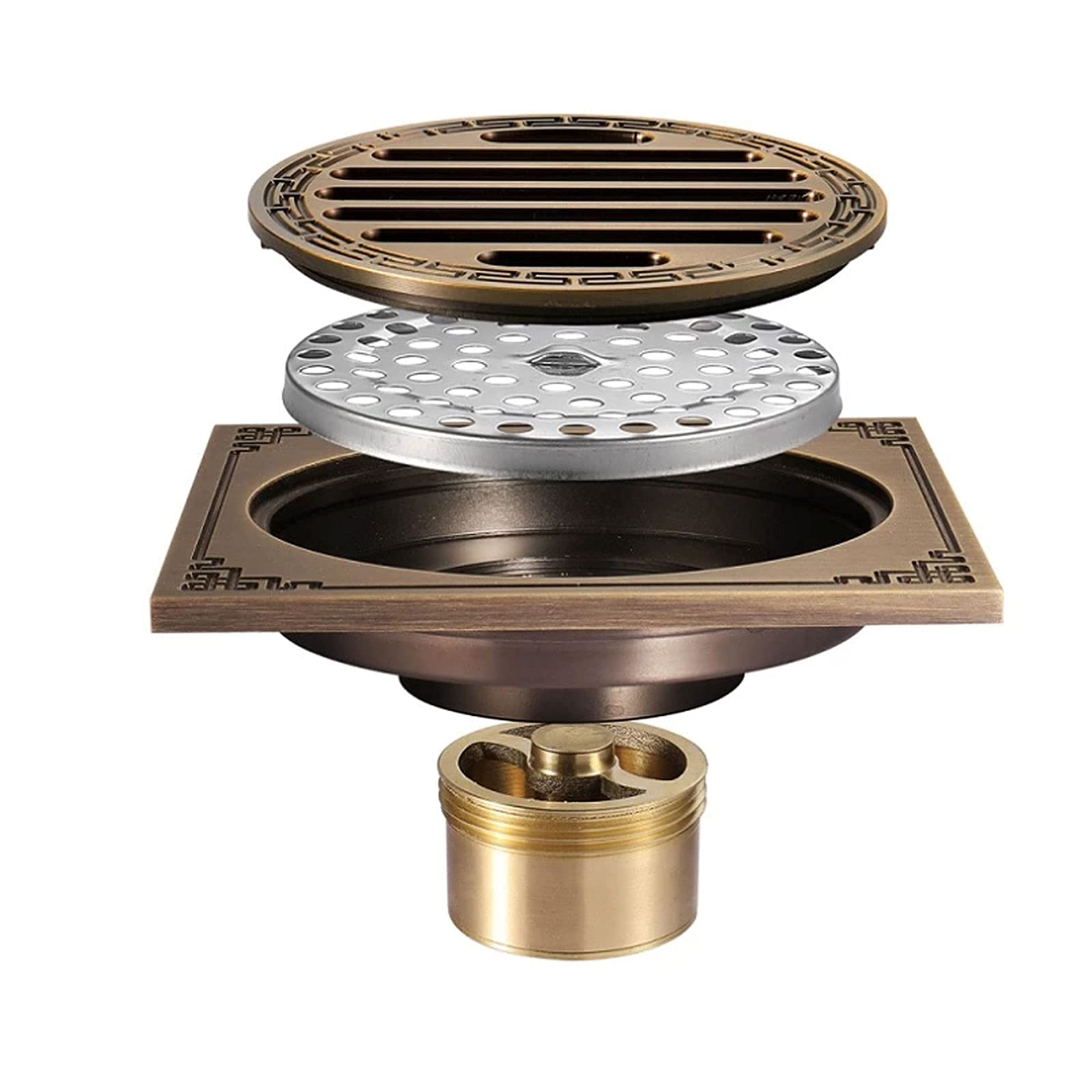 Square Shower Floor Drain Cover, 4 Inch Modern Classic Bathroom Drain with Removable Cover Strainer Filter for Bathroom Kitchen Veranda Hotel