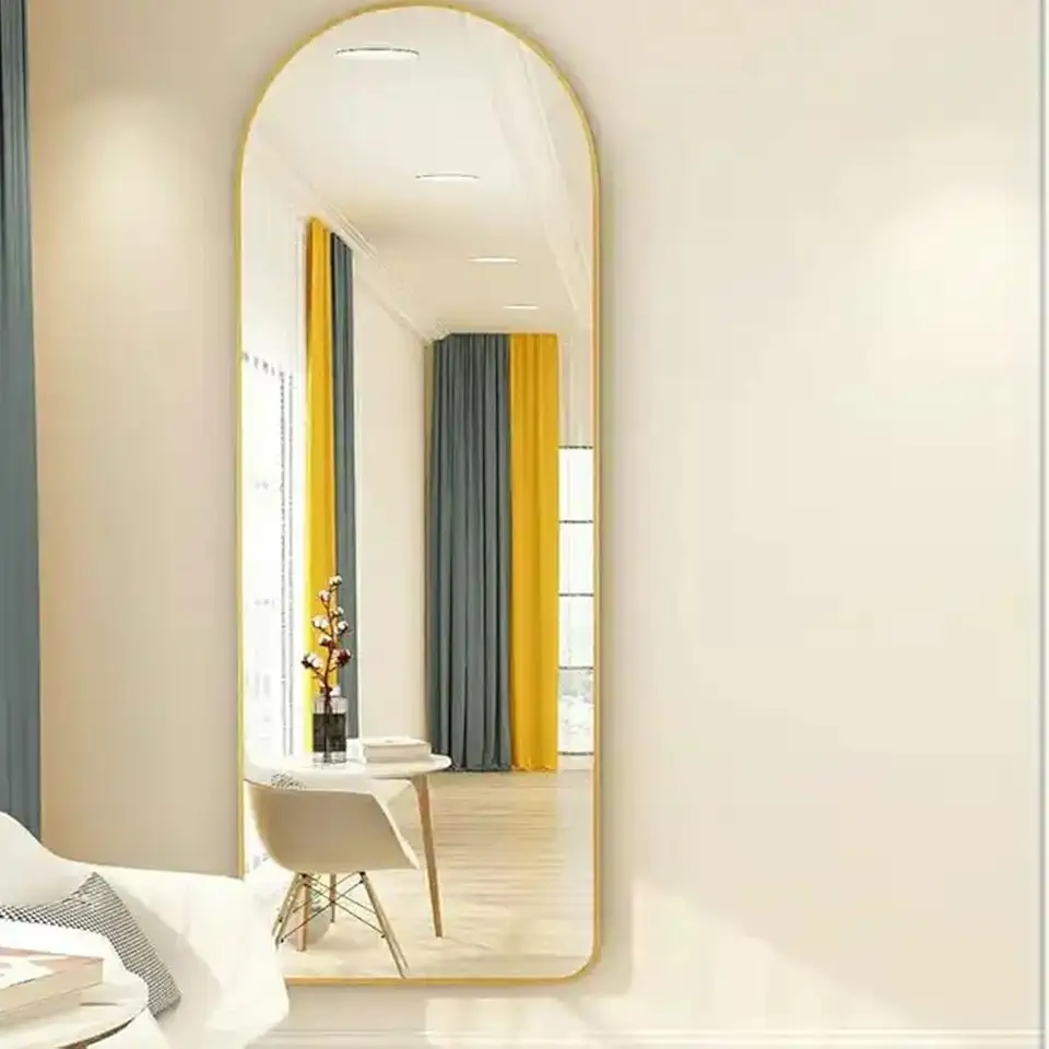 Espelho Oval Chão Suporte Corpo Inteiro Dourado 100x30cm Luxo (Dourado)