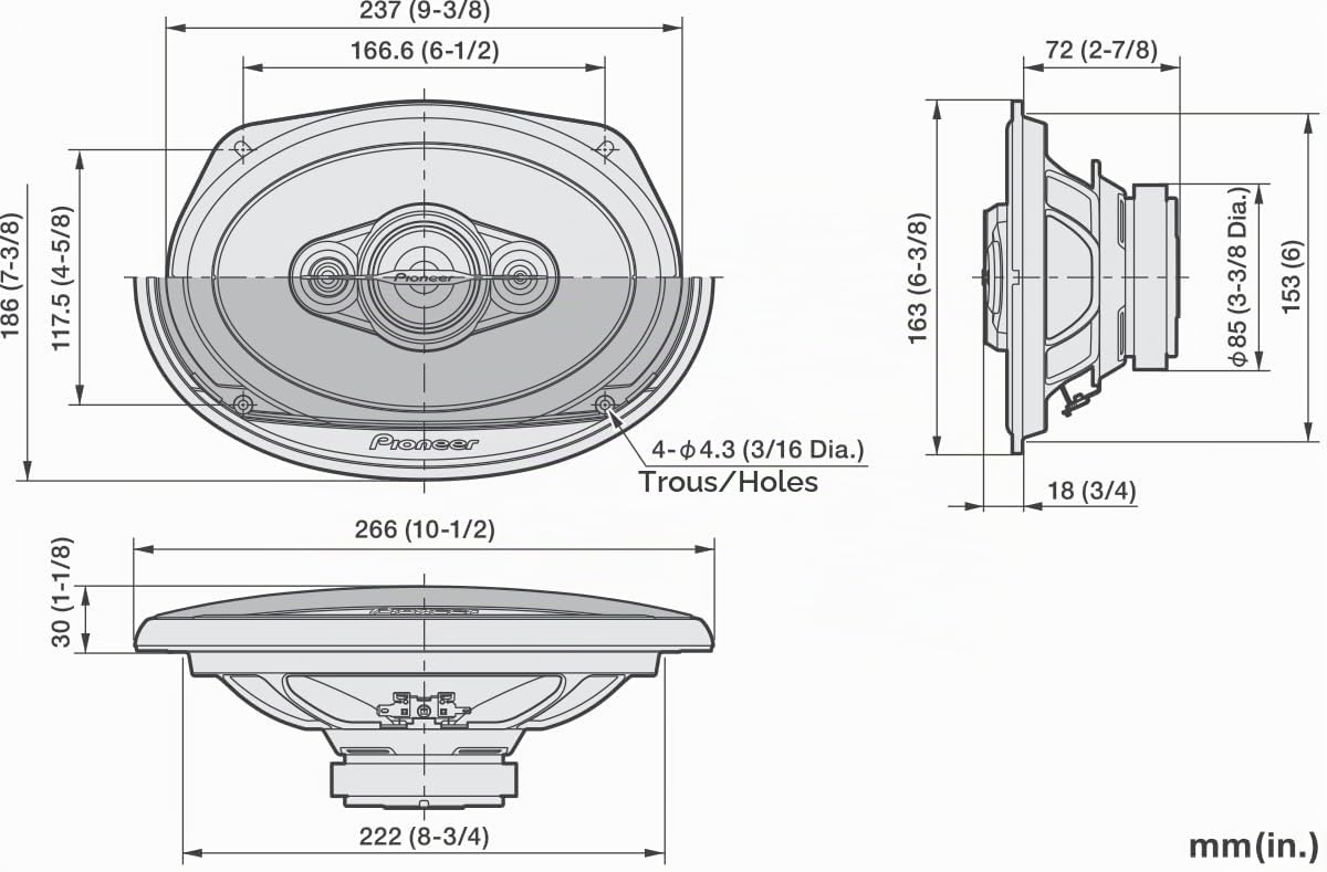 PIONEER TS-A6971F Haut-parleurs Voiture coaxiaux 4 Voies elliptiques 6" x 9", Puissance 600 Watts | Mise à niveau idéale en usine, son équilibré + aigus doux, basses améliorées, adaptateurs d'installation inclus