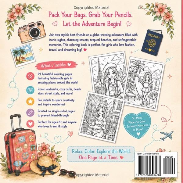 Traveling Girls: A Fashion & Travel Coloring Book: Stylish Girls Exploring the World image 3