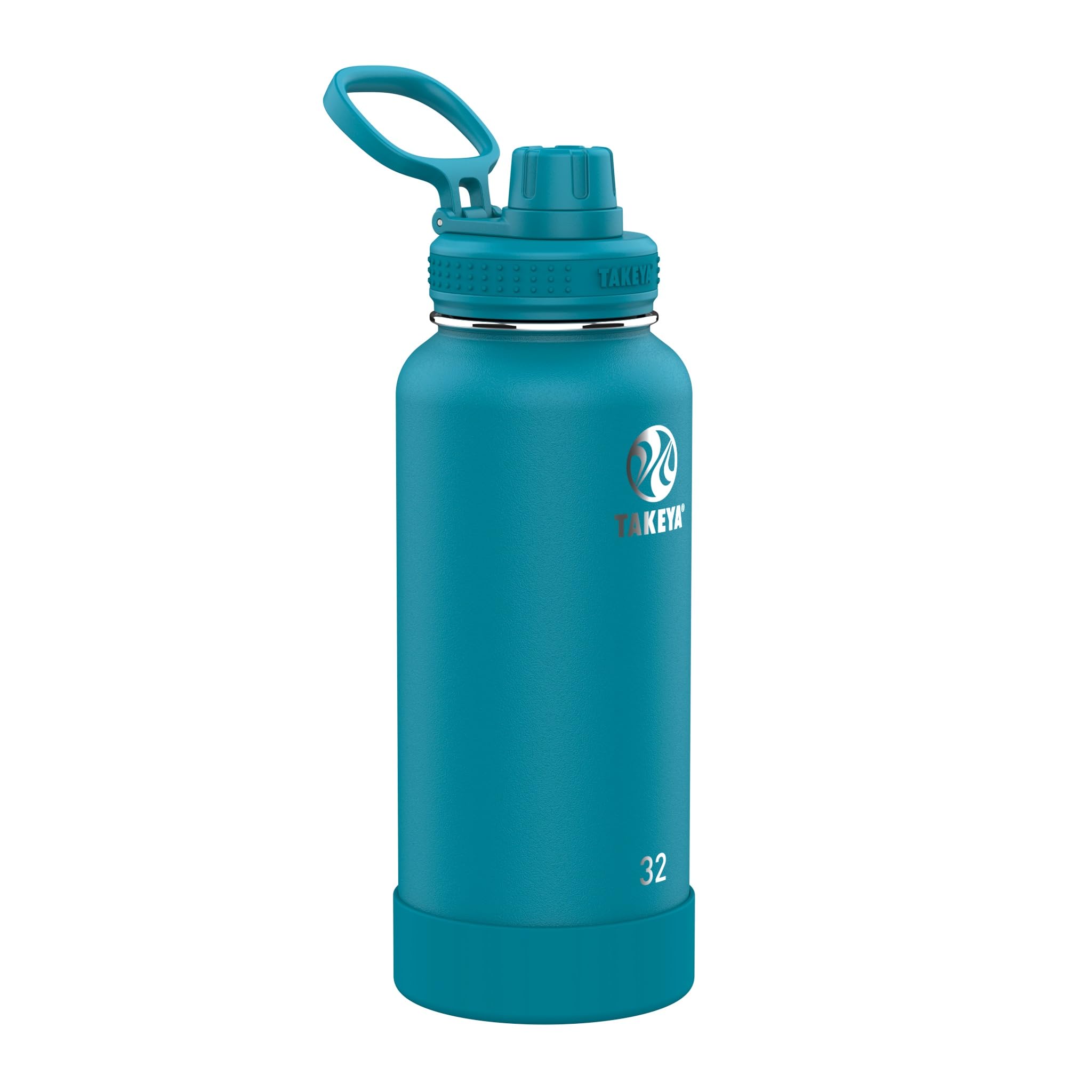 Takeya Actives Water Bottle with Spout Lid - Bottle with Double Stainless Steel Insulation - Dishwasher Safe &amp; BPA-Free - Bottle with Spout Lid &amp; Removable Bumper - 32 oz, Mystic Blue