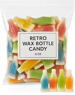 Wax Bottle Candy, 8 OZ Bag (½ LB), Retro Nostalgic Candies with Fruity Liquid Center, TikTok Trend Snack, Assorted Colors and Flavors, Heat Sealed for Freshness, Perfect for Parties and Gifts