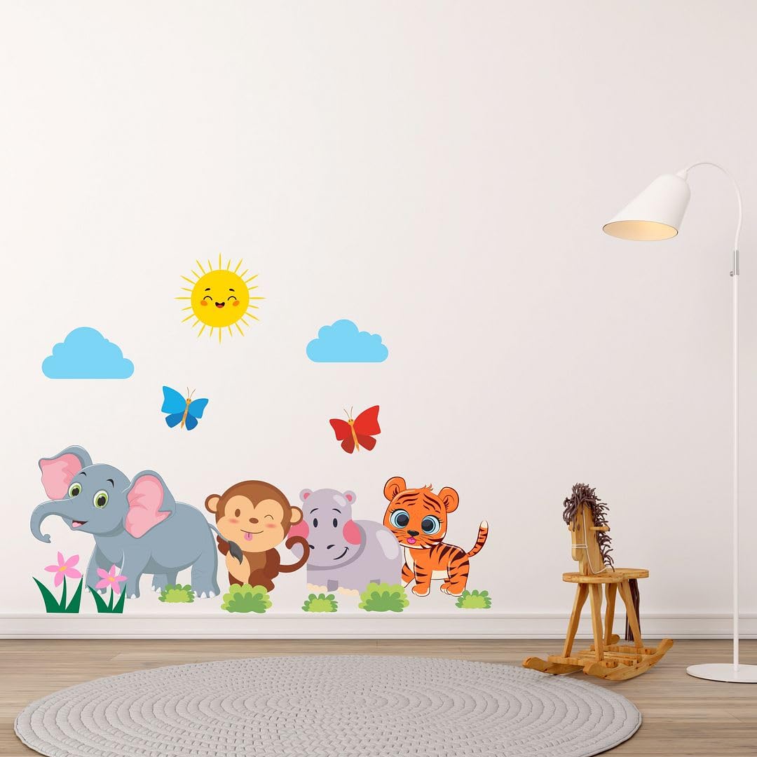 CVANU Cute Animal & Sun Self-Adhesive Vinyl Wall Sticker for Wall Decoration (27.5inX22in)_S276