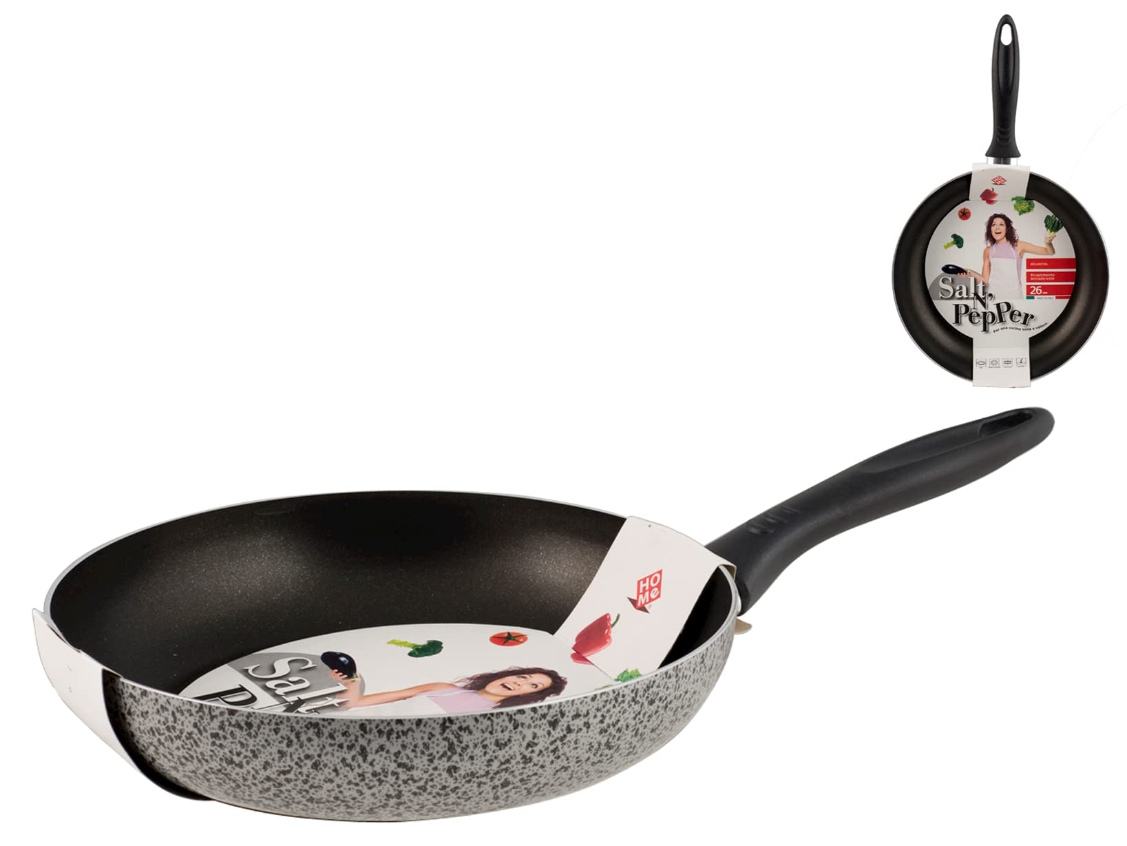 Home Salt Peper Frying Pan with Non-Stick Coating, 26 cm, Aluminium, black